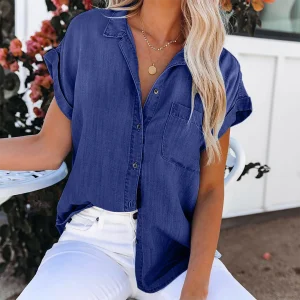 Lotte | Stijlvolle dames spijkerblouse met korte mouwen